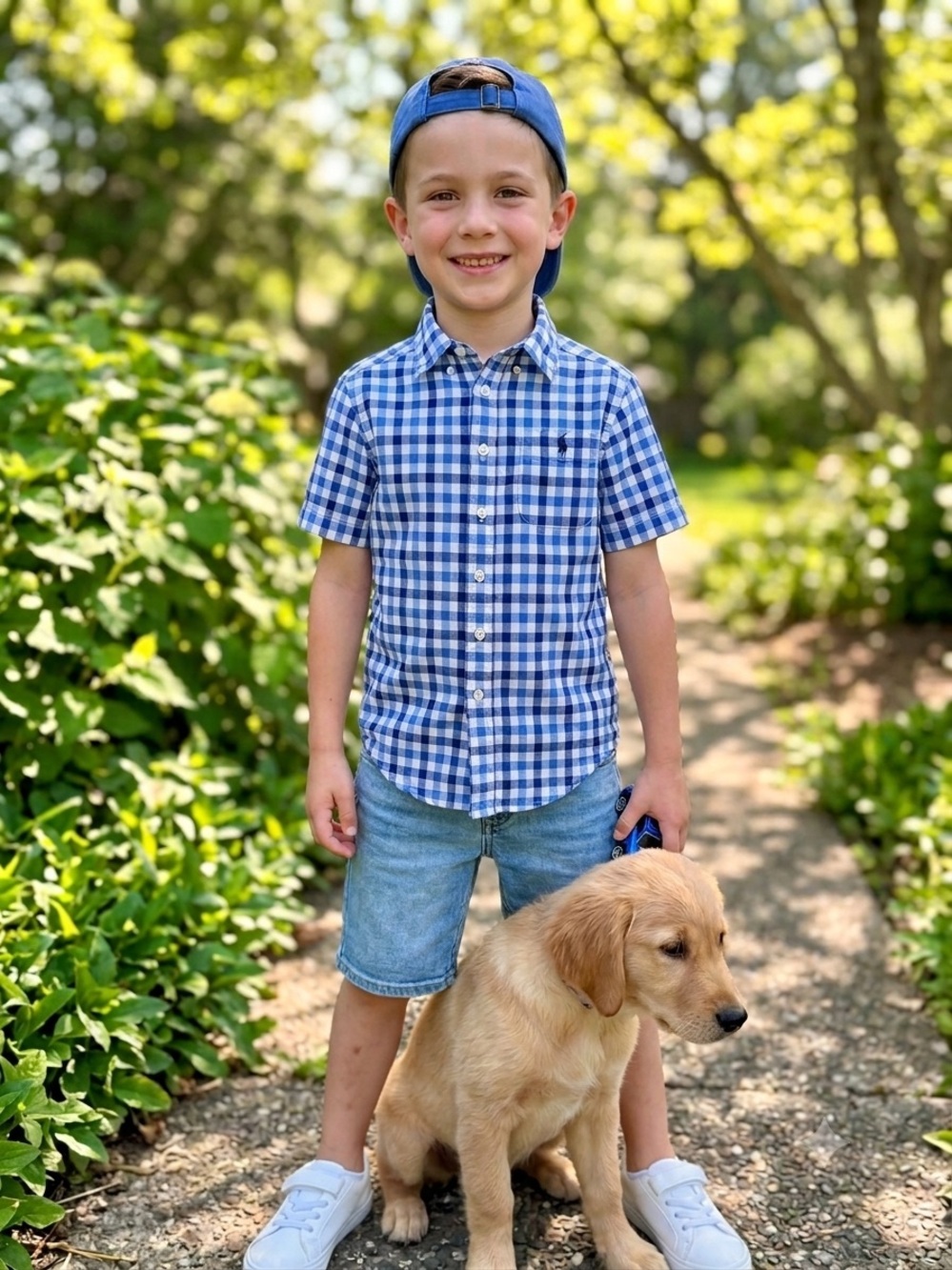 Ralph Lauren Blue & White Gingham Short-Sleeve Button-Down Shirt